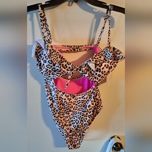 NWT Juicy Couture Pink and Leopard Print Swimsuit